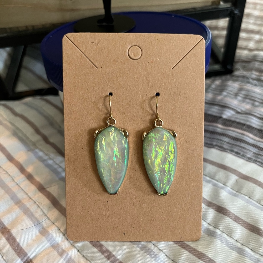 Beautiful Opalescent Green Dangle Earrings - Picture 5 of 11